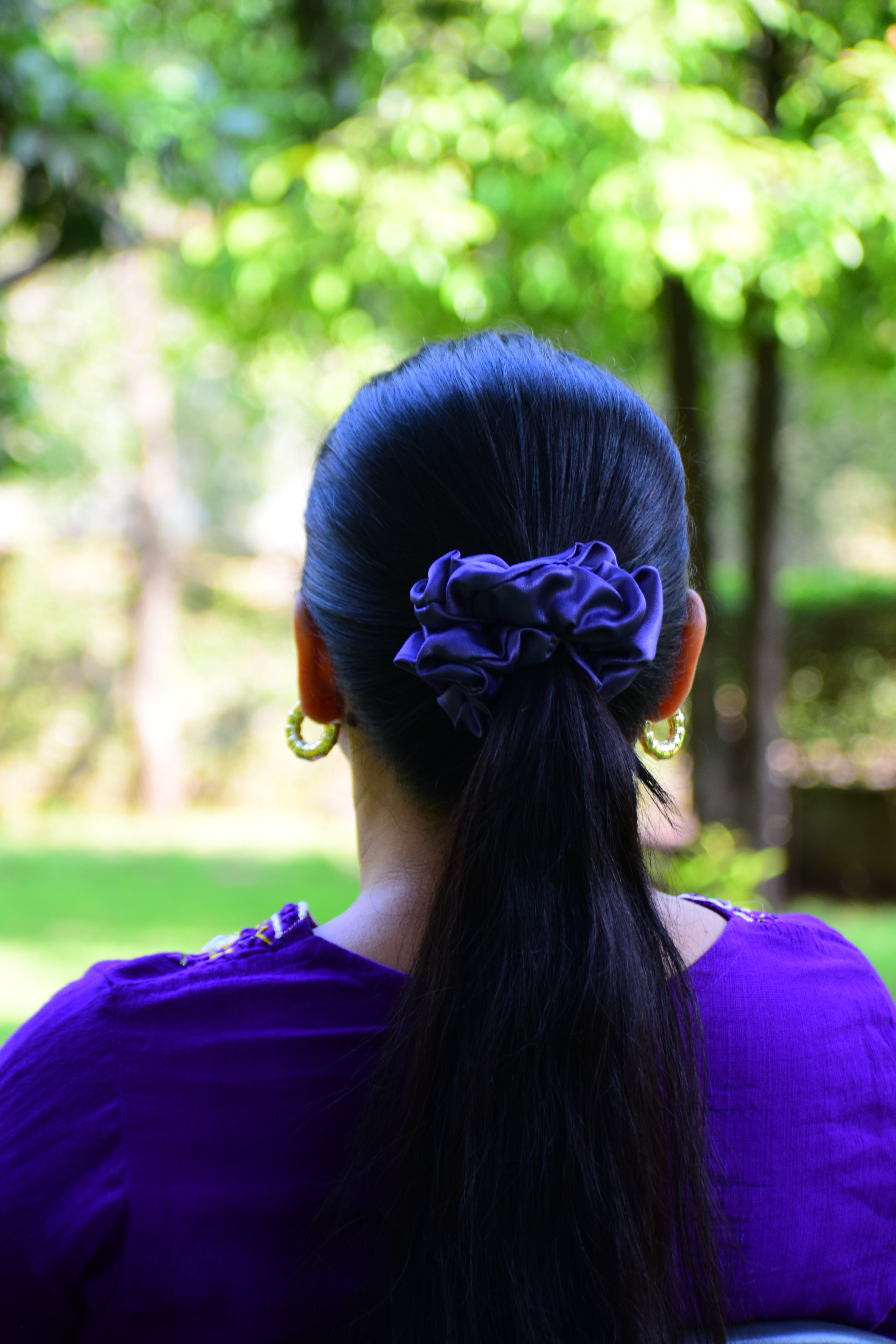 Royal Purple Silk Satin Scrunchie – Bold Shine with a Soft Touch