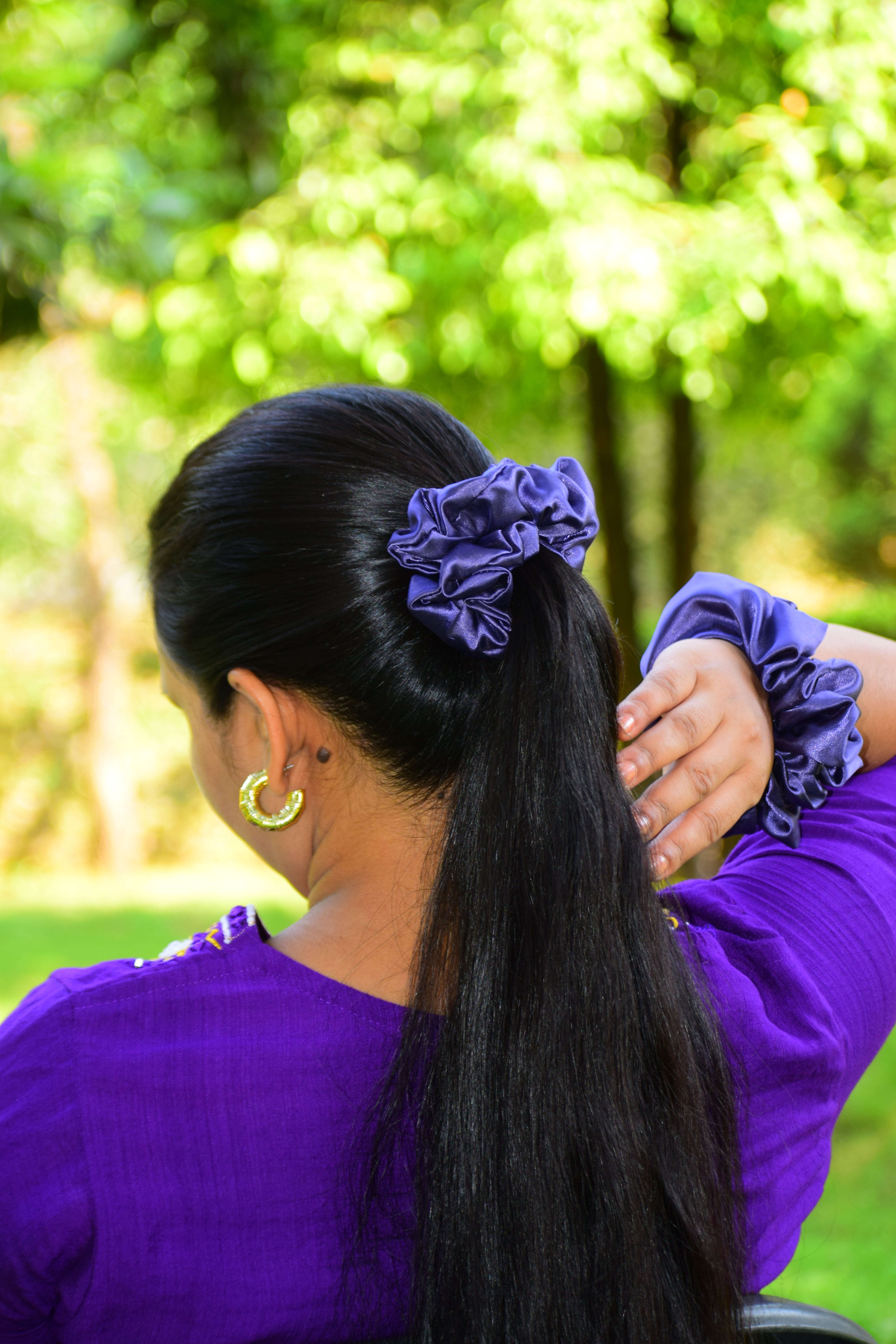 Royal Purple Silk Satin Scrunchie – Bold Shine with a Soft Touch