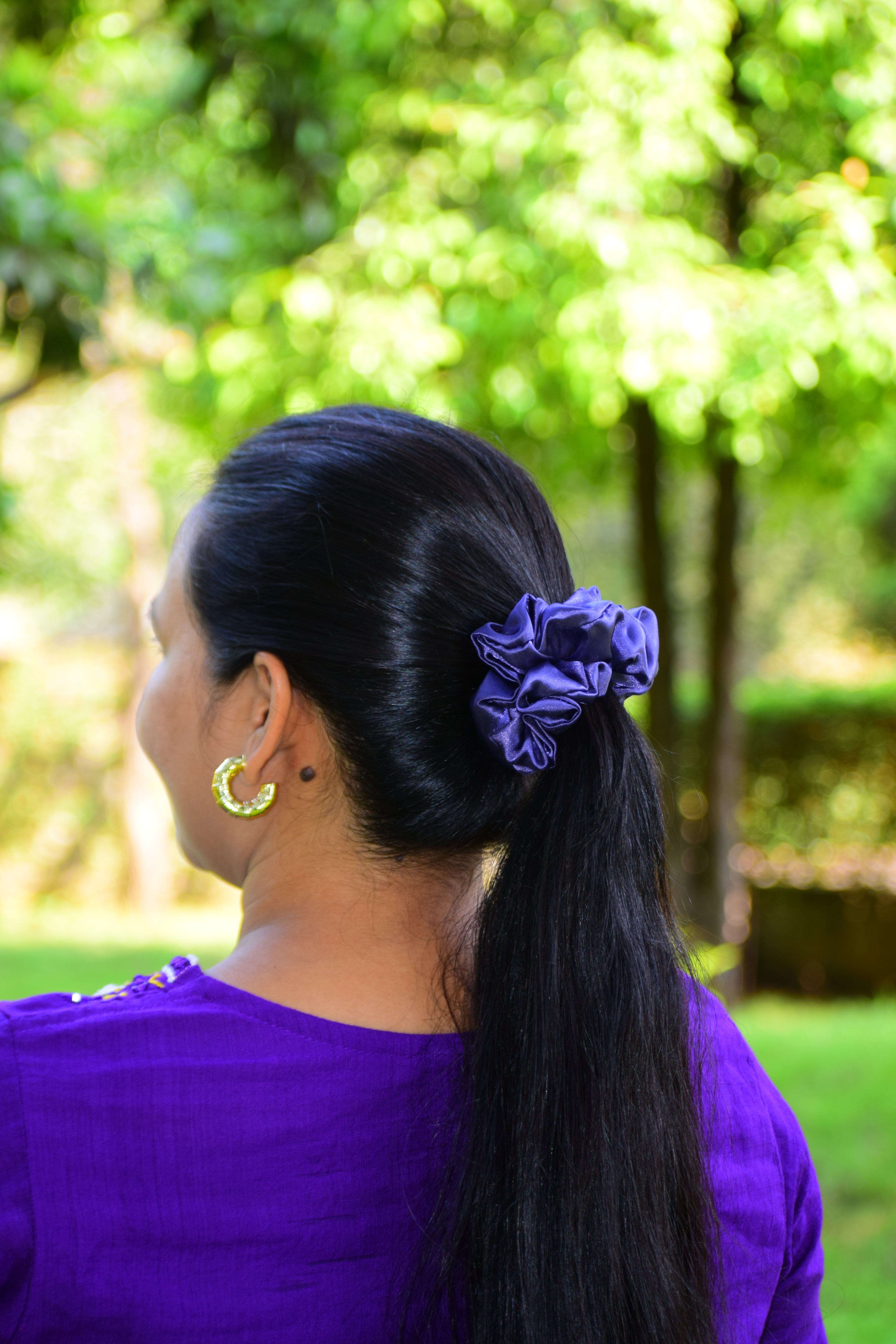 Royal Purple Silk Satin Scrunchie – Bold Shine with a Soft Touch