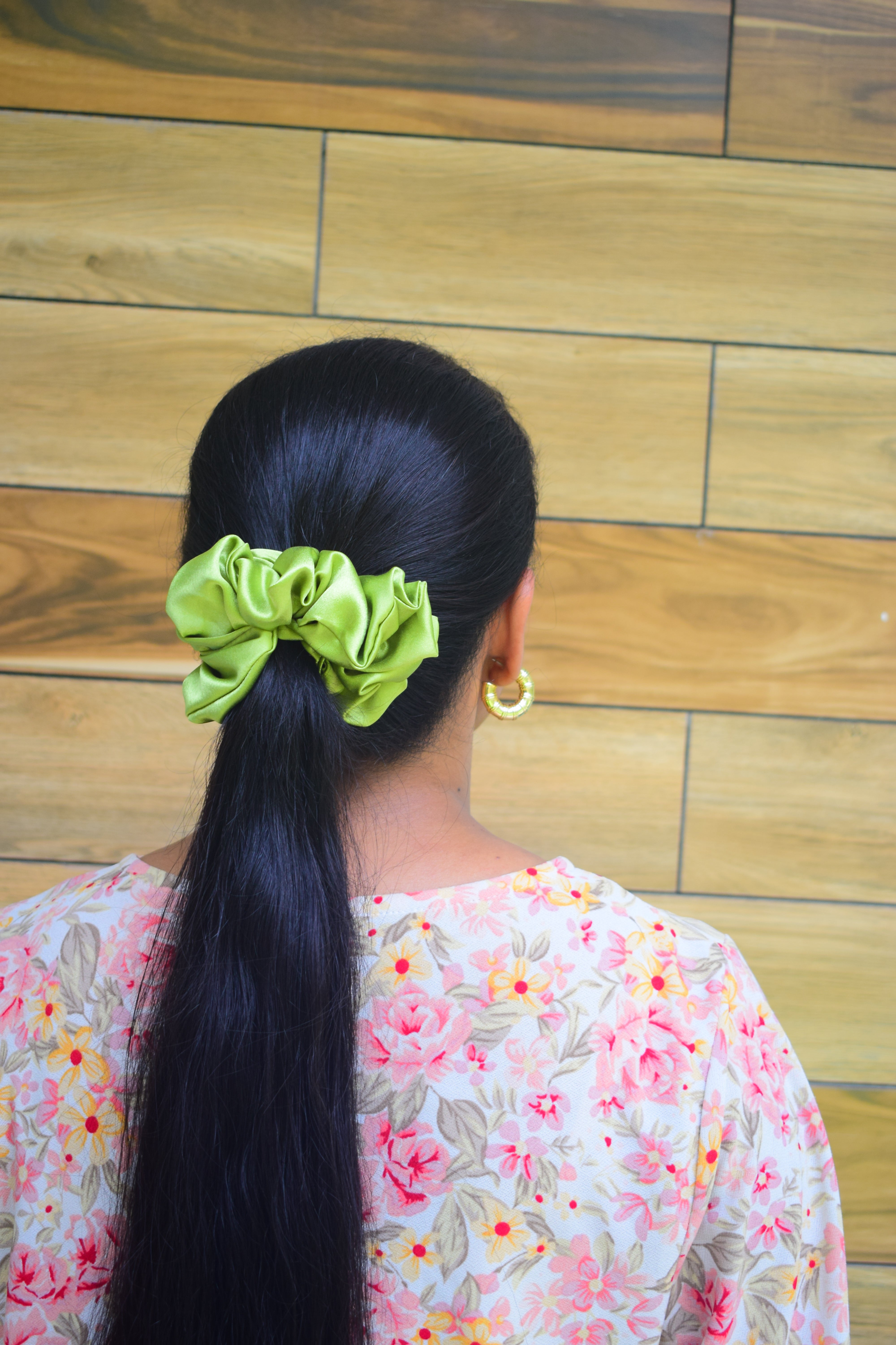 Green Silk Satin Scrunchie – Fresh Elegance with Silky Softness