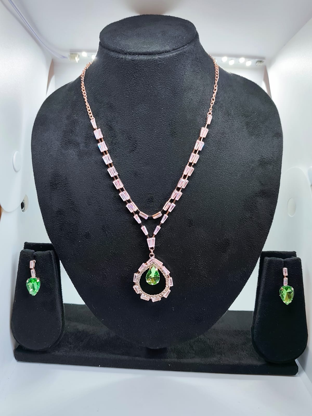 Radiant Rose Gold Multicolour AD Stone Necklace Set