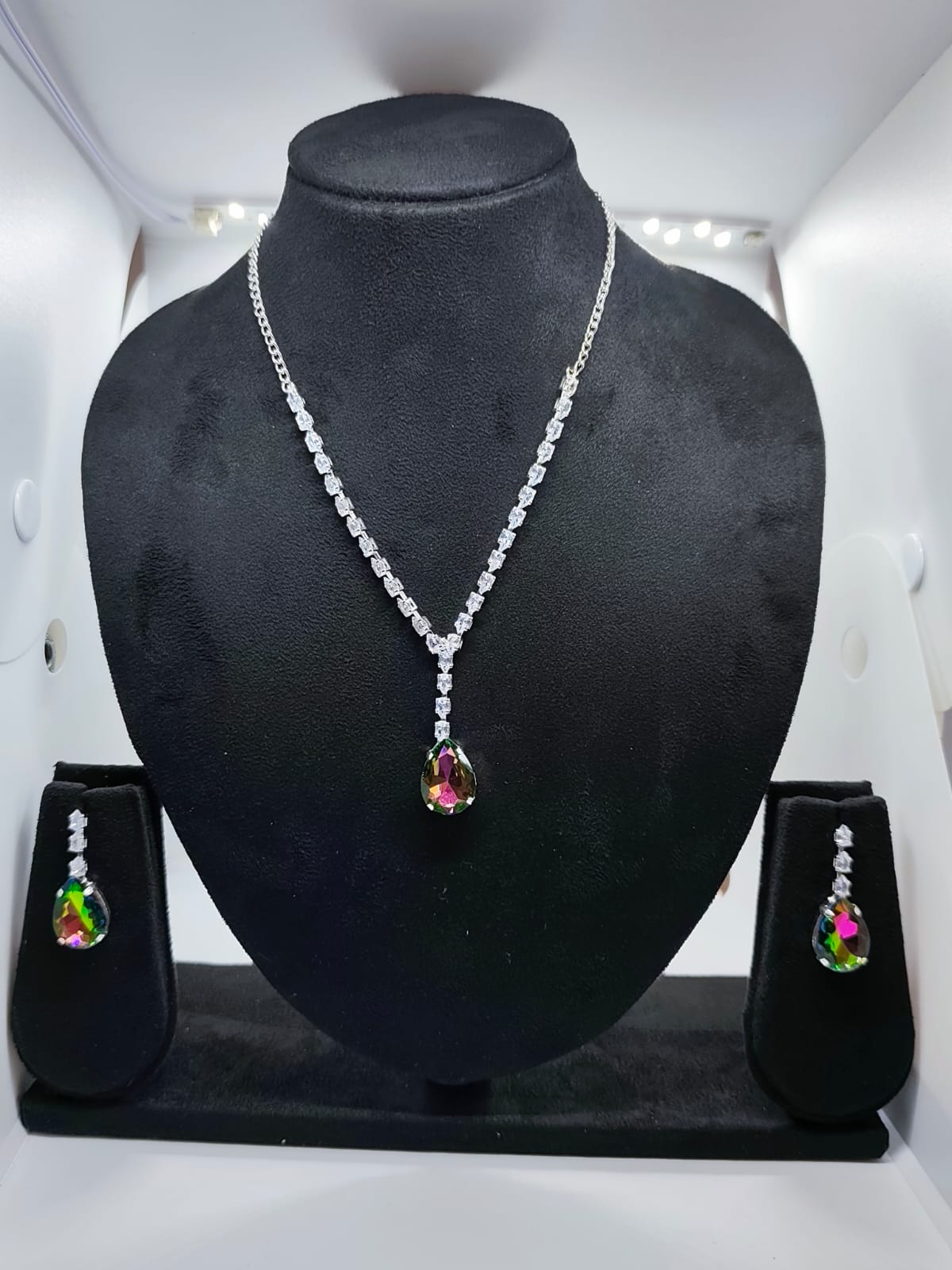 Elegant Rich Stone Necklace Set with Matching Earrings by Kalp Fashion