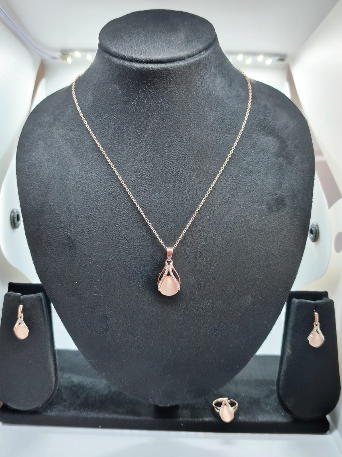Cylinder Style Gem Necklace Set with Earrings & Ring – Kalp Fashion Statement Jewelry