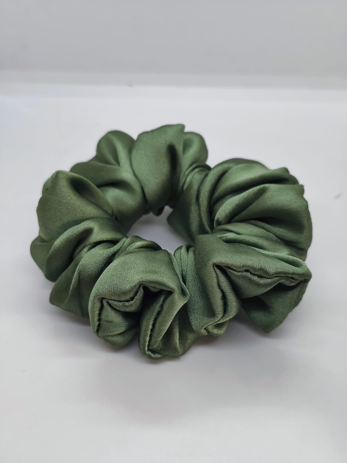 Forest Green Silk Satin Scrunchie – Earthy Luxe with a Silky Touch