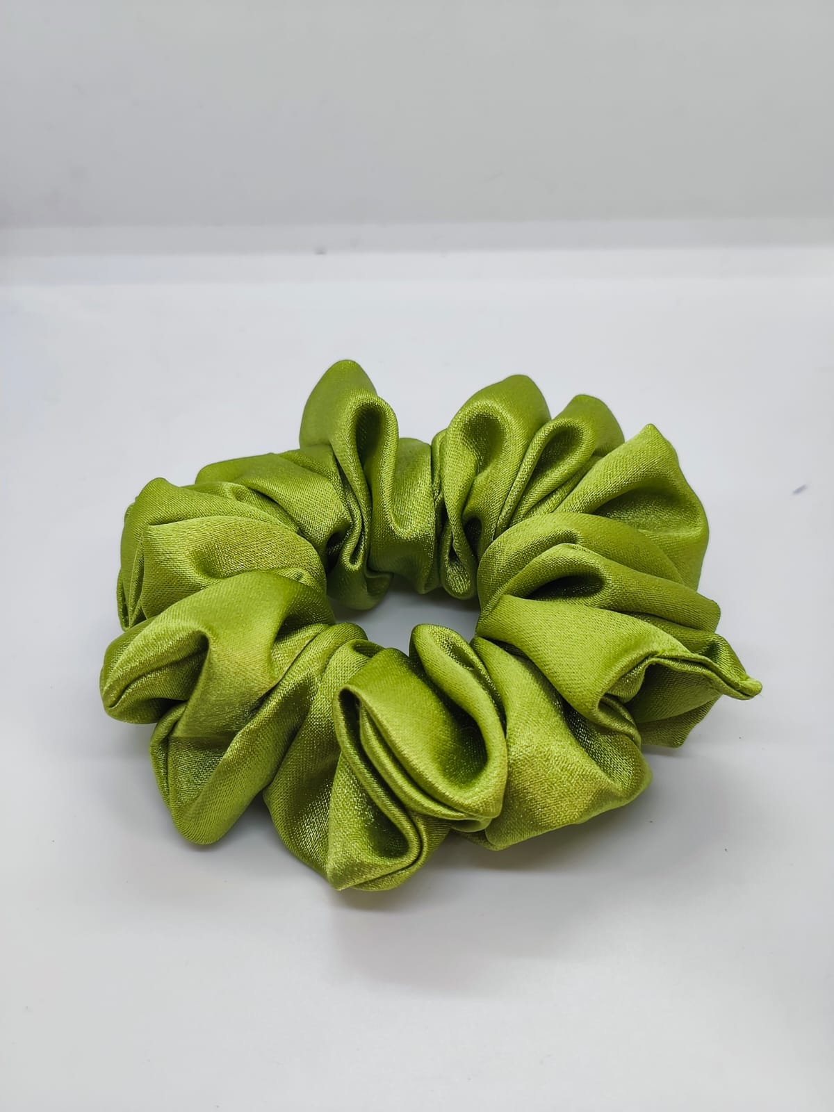 Green Silk Satin Scrunchie – Fresh Elegance with Silky Softness