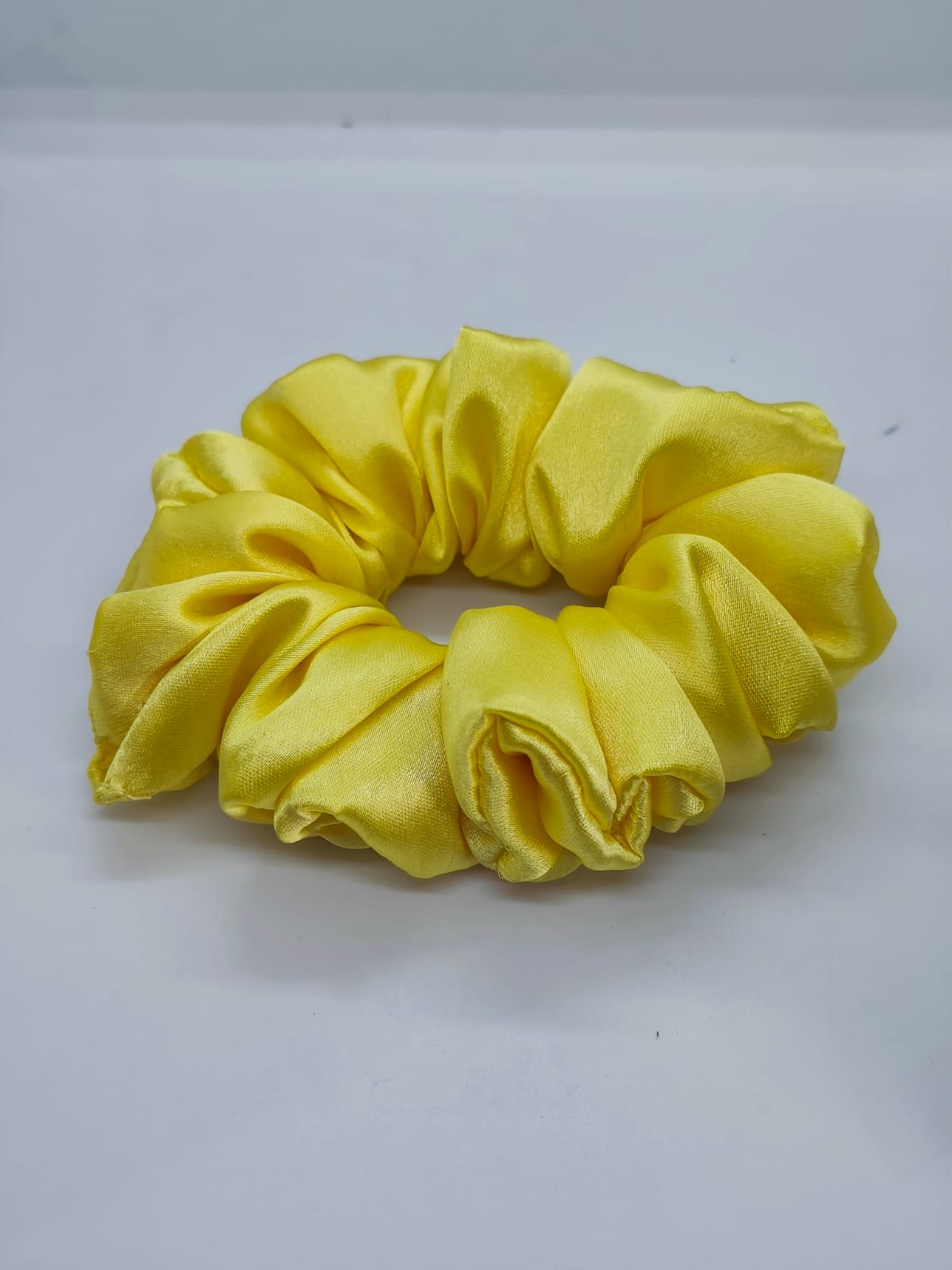 Yellow Silk Satin Scrunchie – Sunny Shine with Gentle Hold